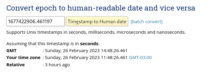 Calculator converting epoch to human readable date